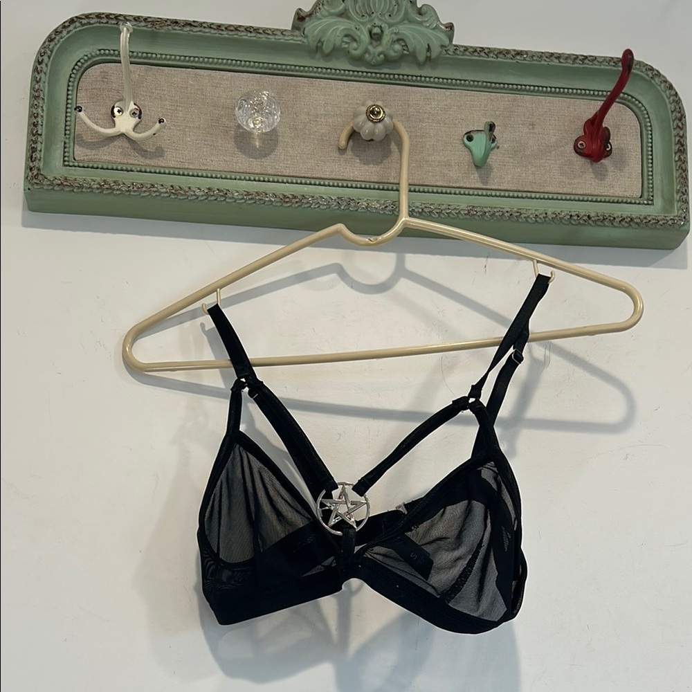 Widow Beat the reaper pentagram black sheer Bralette small new w/o tags